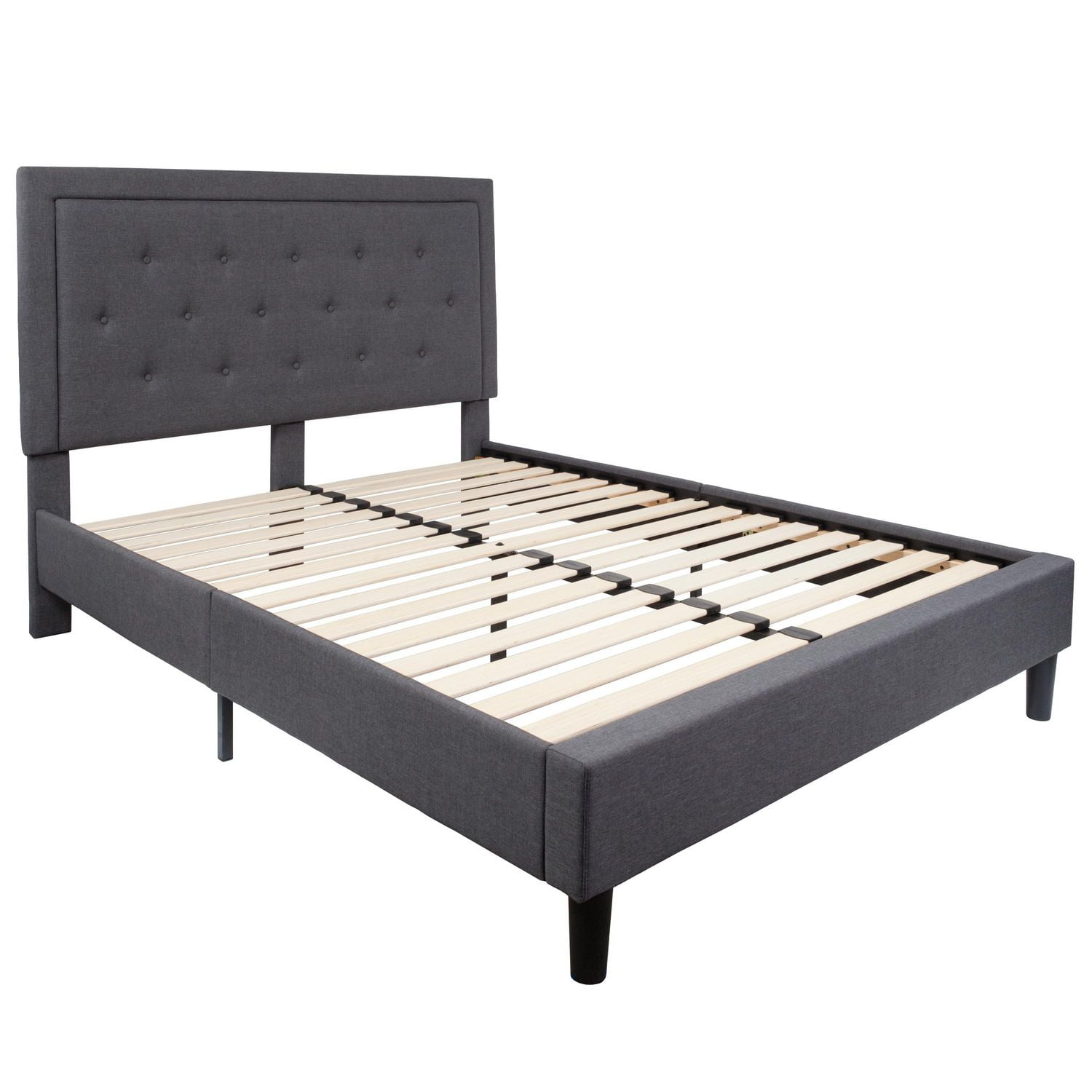 Roxbury Queen Size Tufted Upholstered Platform Bed in Dark Gray Fabric ...