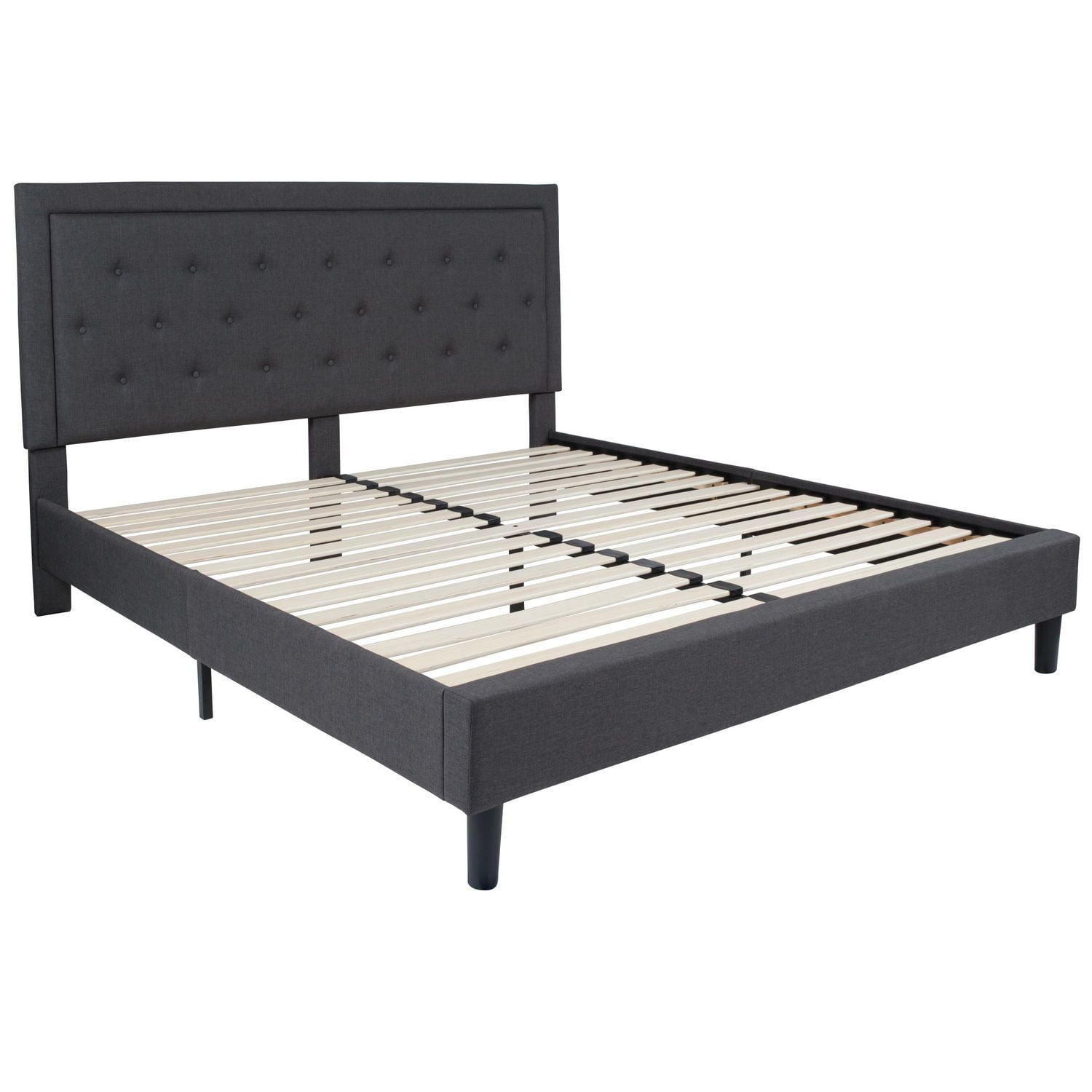 Roxbury King Size Tufted Upholstered Platform Bed in Dark Gray Fabric ...