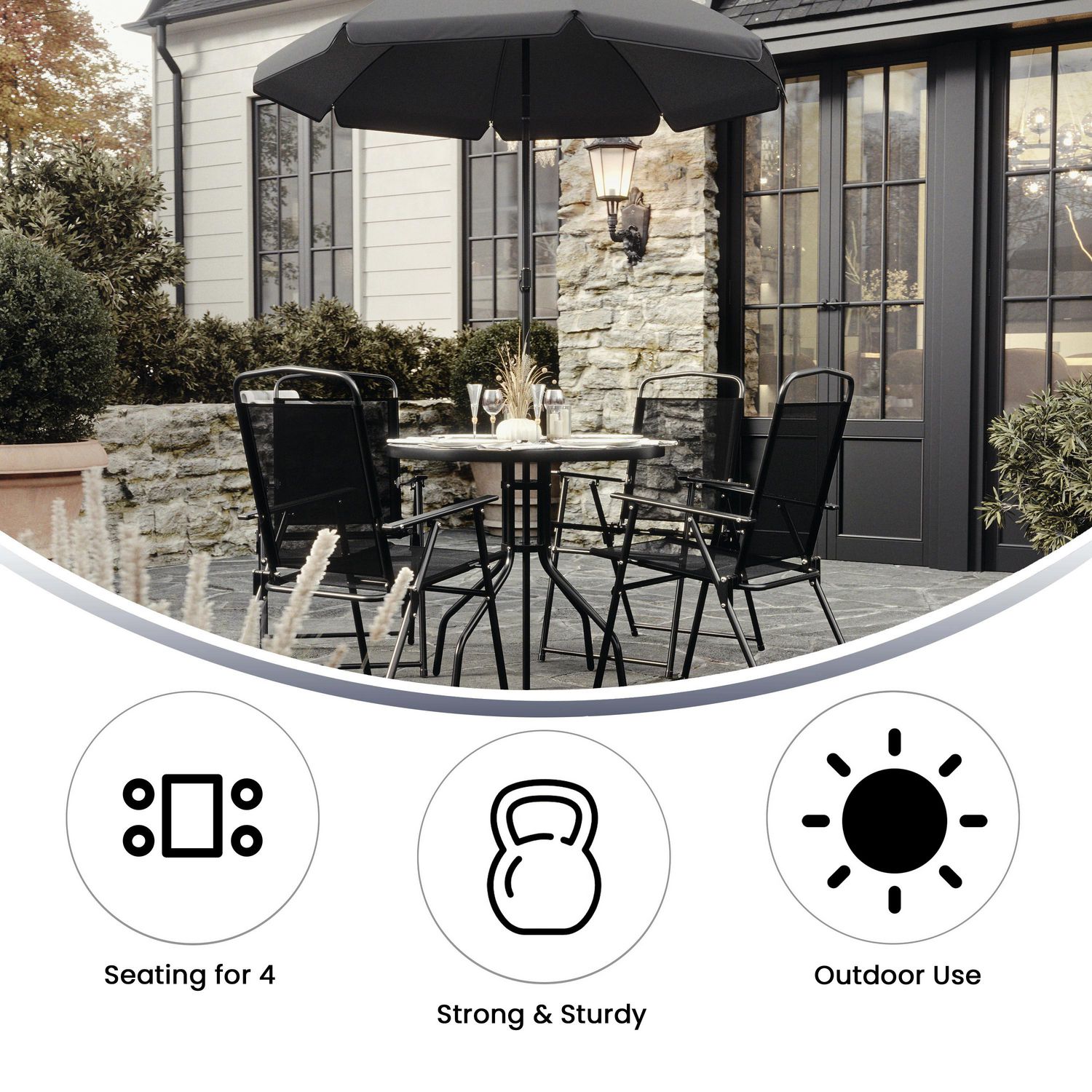 Flash furniture nantucket 6 piece patio garden set with table umbrella clearance and 4 folding chairs