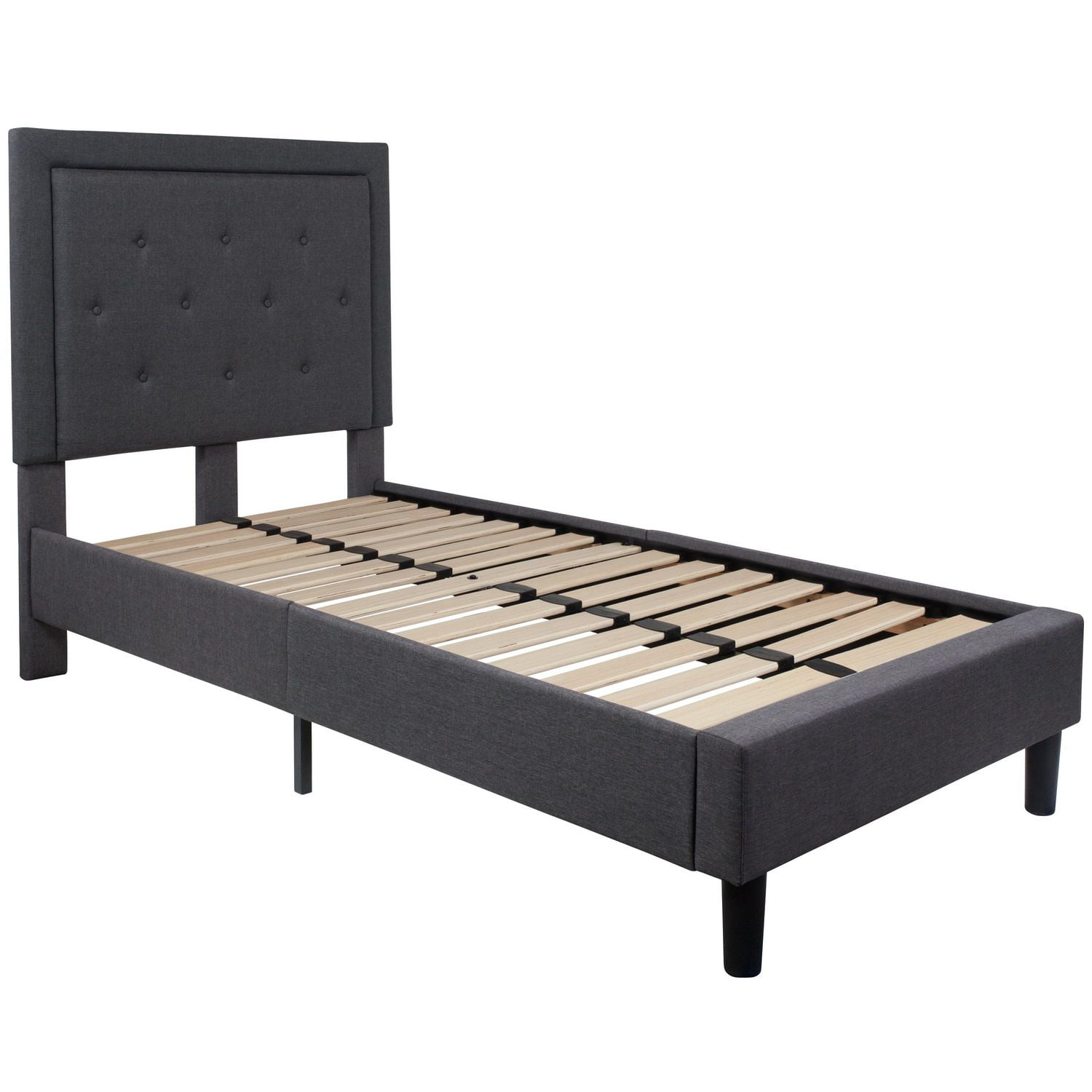 Roxbury Twin Size Tufted Upholstered Platform Bed in Dark Gray Fabric ...