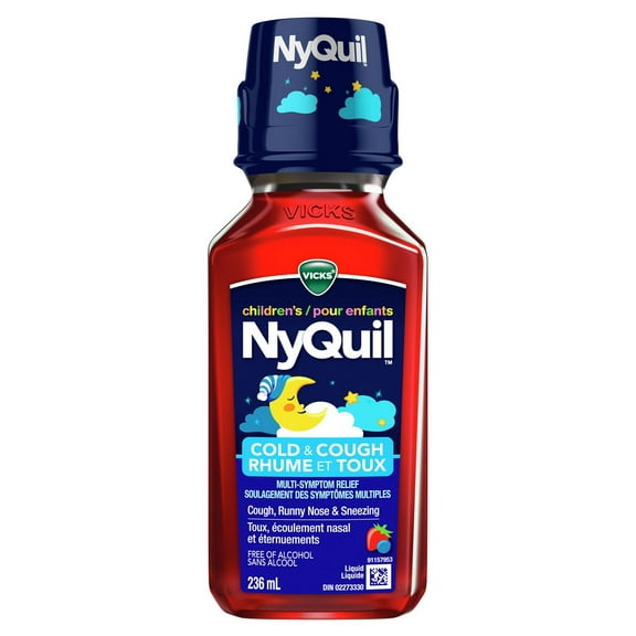 VICKS Children's NyQuil Cold & Cough Relief Medicine for Nighttime Sneezing, Runny Nose & Cough, Berry Flavoured, For Children Ages 6+