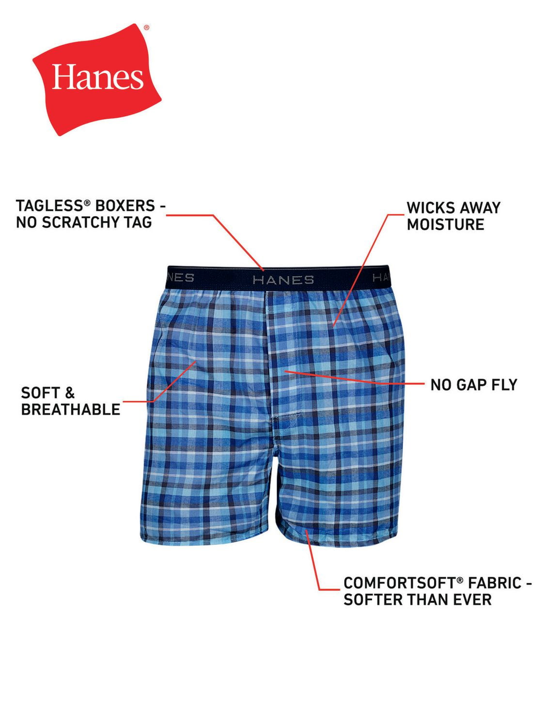 Hanes Men's FreshIQ Cotton Woven Boxer, 4 Pack - Assorted