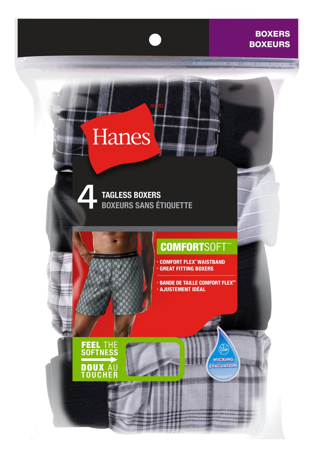 Hanes Men's FreshIQ Cotton Woven Boxer, 4 Pack - Assorted
