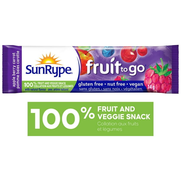 collations Fruit to Go SunRype 100 % fruits et légumes Pomme, baies et carotte