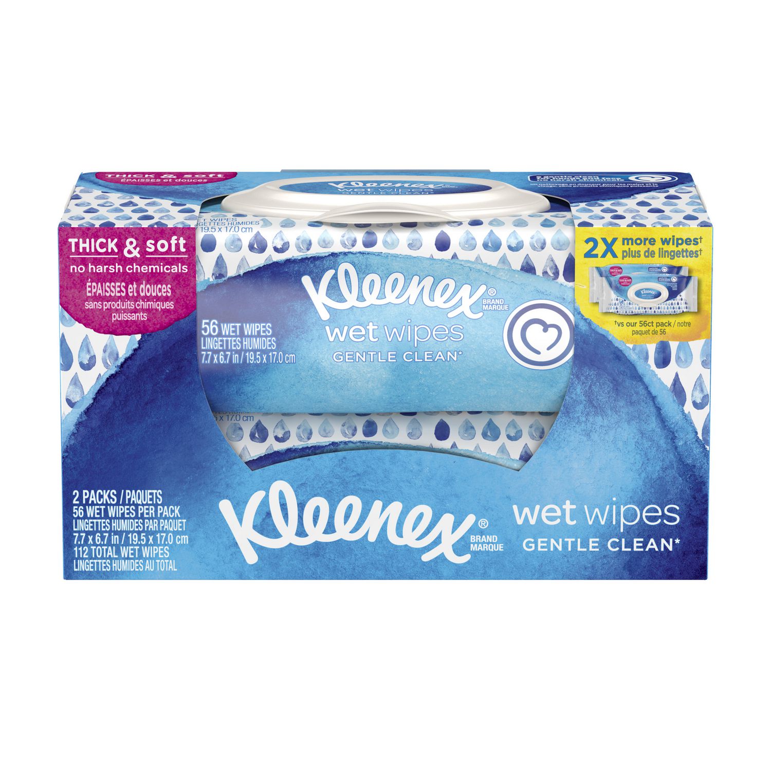 Kleenex Wet Wipes Gentle Clean for Hands and Face, Fliptop Pack, 56