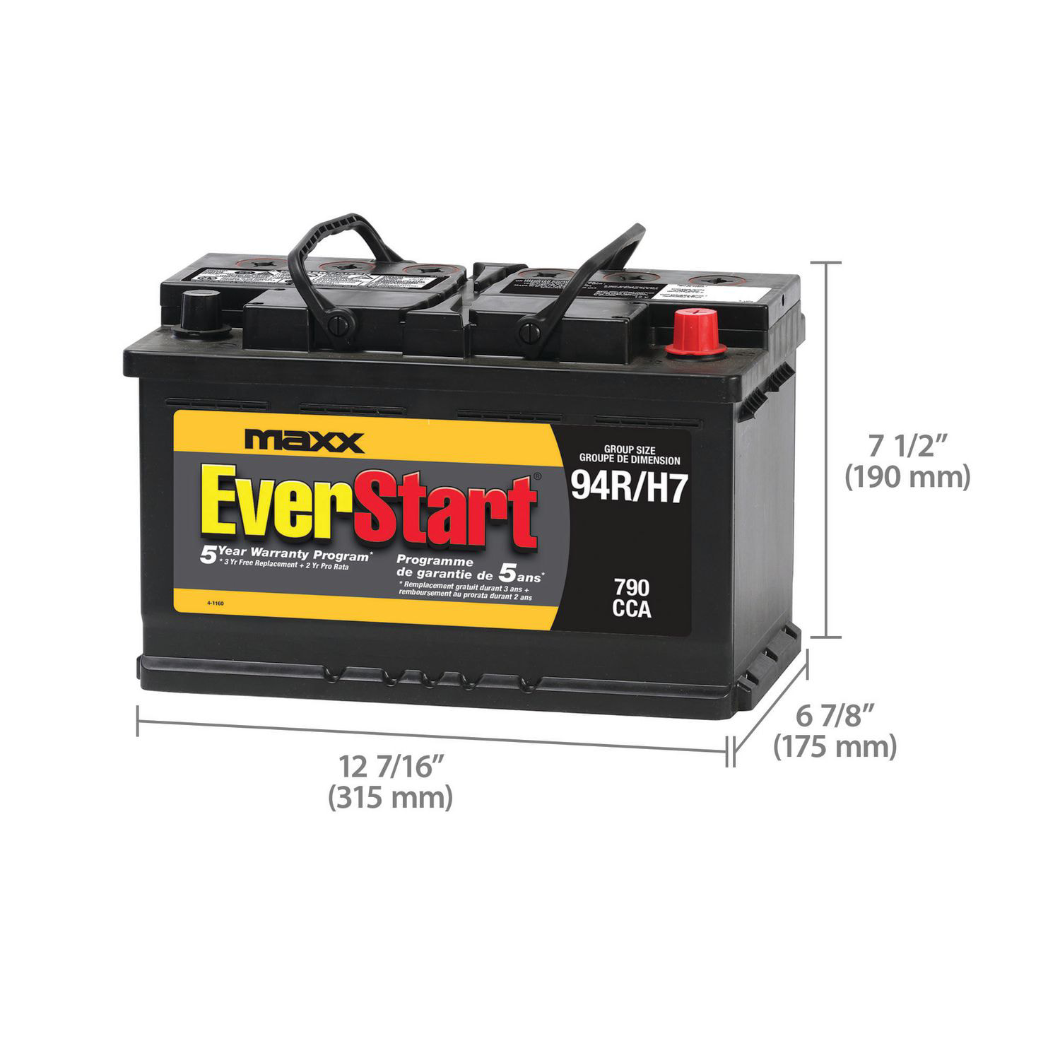 EverStart AUTO MAXX-94R, 12 Volt, Car Battery, Group Size 94R, 790