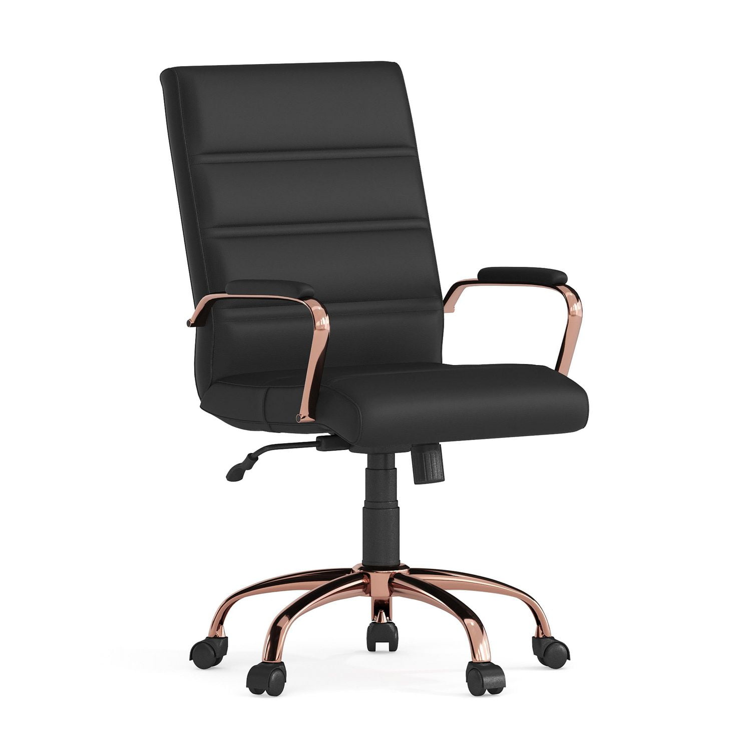 MidBack Black Leather Executive Swivel Chair with Chrome Base and Arms