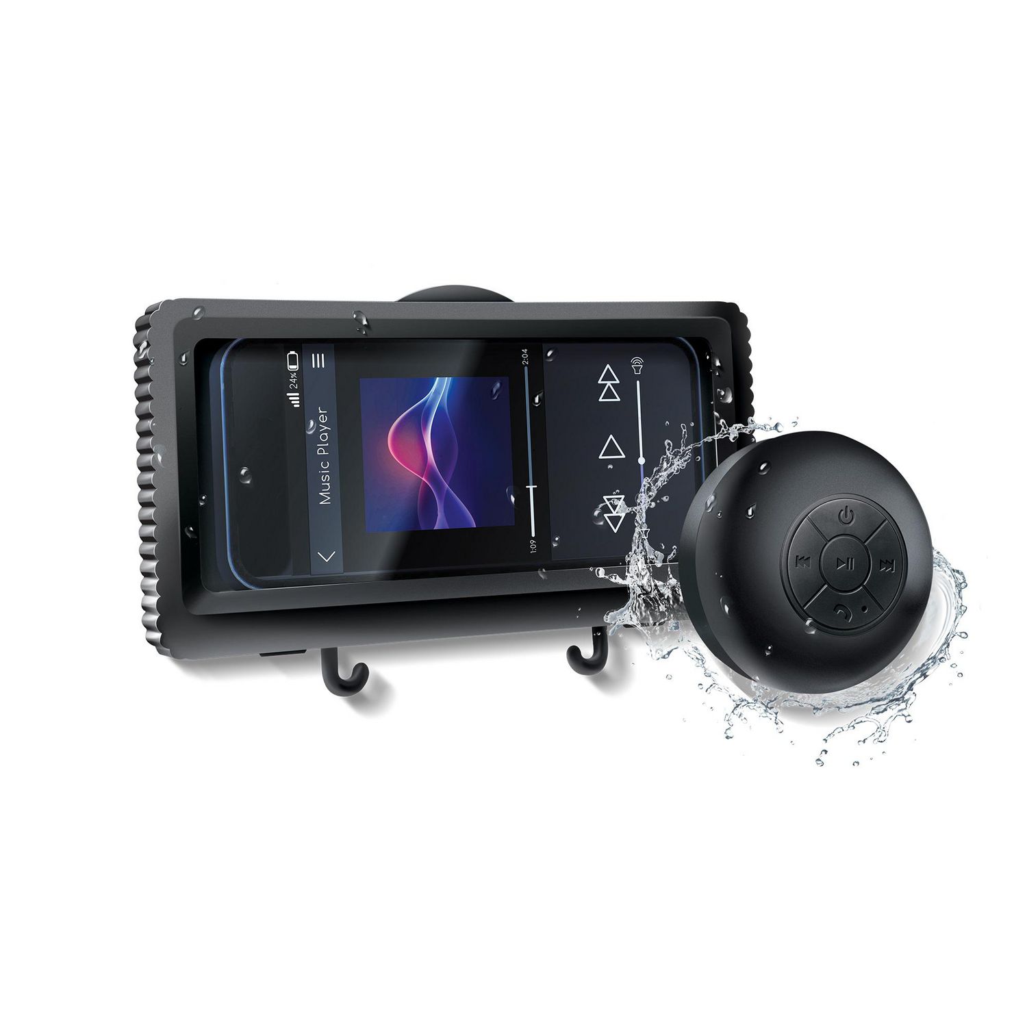 Brookstone HYDROPULSE Splash Proof Shower Speaker Smartphone