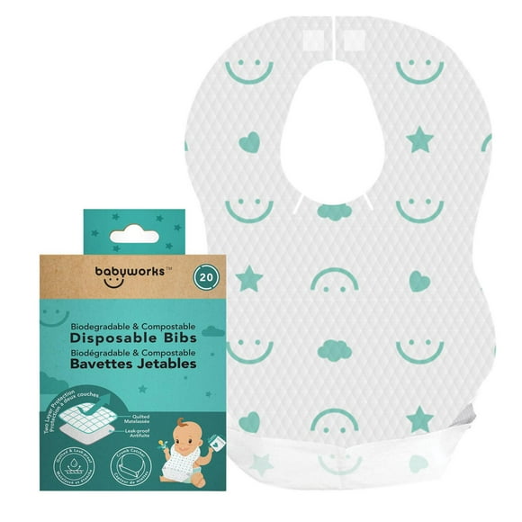 babyworks™ Biodegradable & Compostable Bibs - 20ct, Ideal for Mealtime & On the Go!