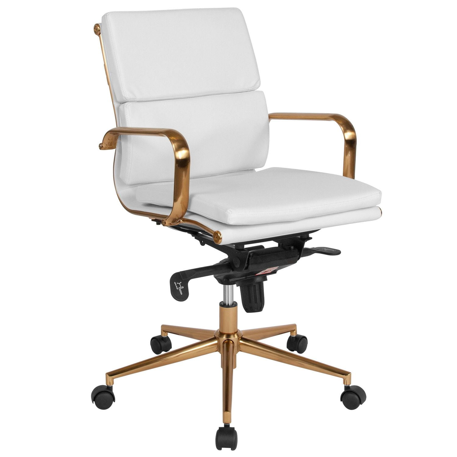 Mid Back Black Leather Executive Swivel Office Chair With Synchro Tilt Mechanism And Arms