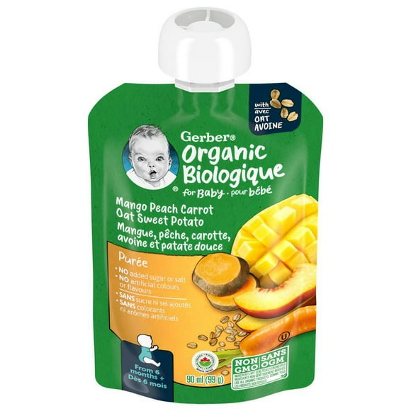 GERBER Organic Baby Purée Mango Peach Carrot Sweet Potato Oat 90 ml, 99 ml