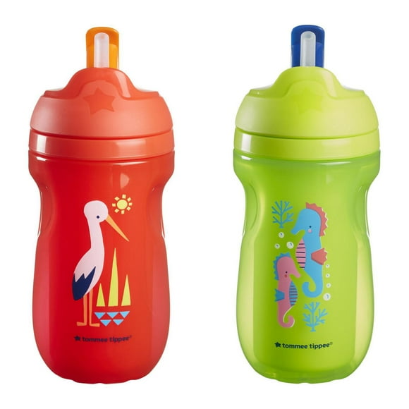 Tasse à paille isotherme Tommee Tippee pour les tout-petits, anti-déversement, 266 ml (9 oz), à partir de 12 mois, sans BPA, tasse avec base isotherme, lot de 2, couleurs assorties Tasse à paille isotherme, 266 ml (9 oz)