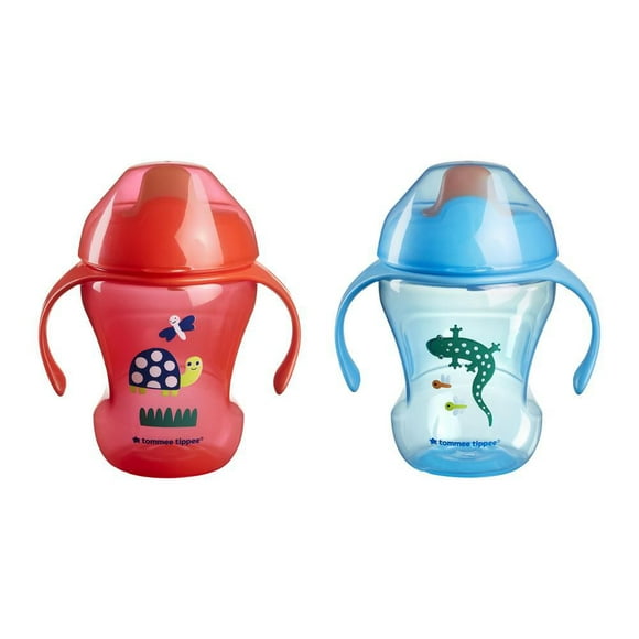 Tasse d'apprentissage Tommee Tippee avec poignées, à partir de 7 mois, 236 ml (8 oz), tasse à bec pour tout-petits, anti-déversement, sans BPA, lot de 2, couleurs assorties Tasse d'apprentissage Tommee Tippee avec poignées