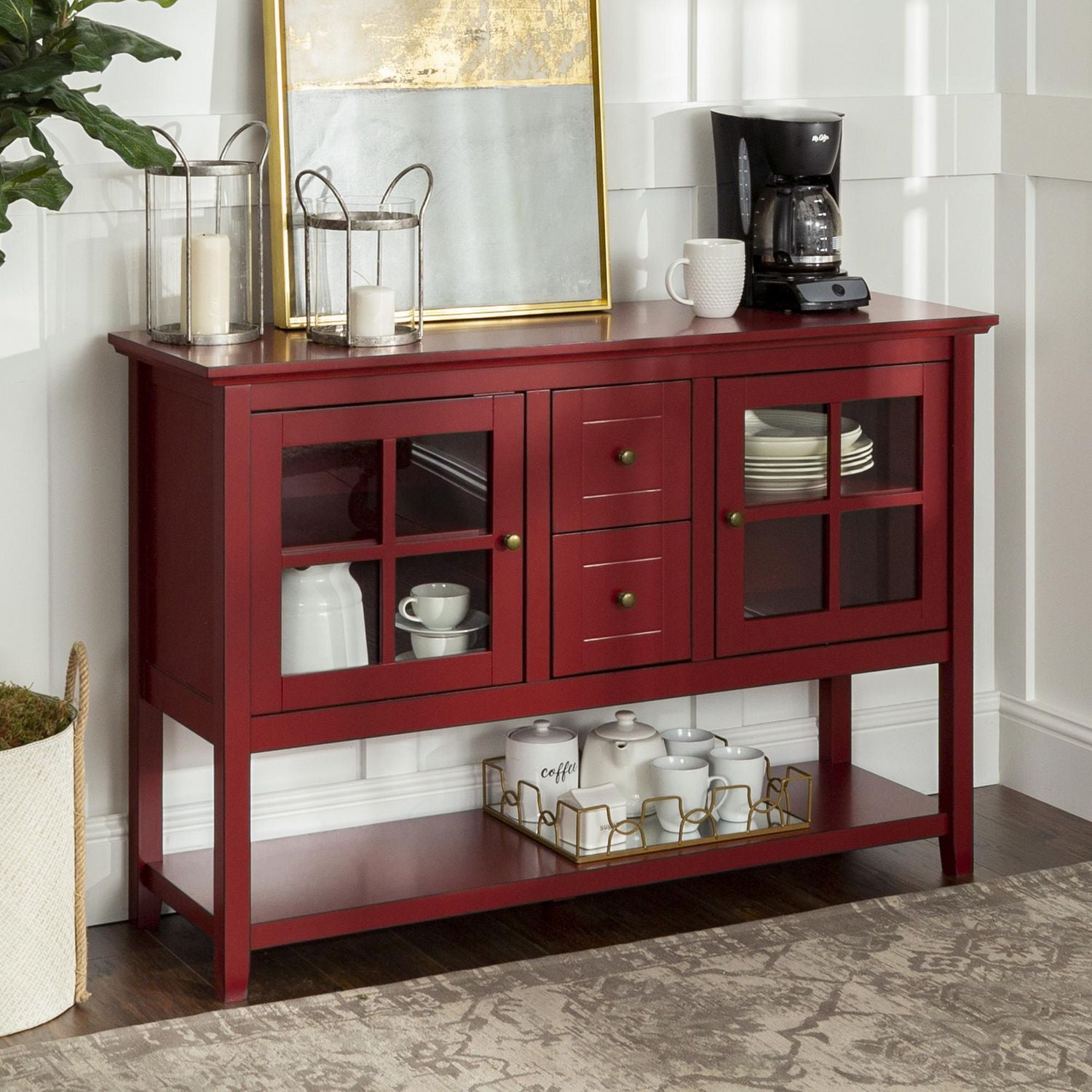 We Furniture Walker Edison Antique Red Wood Console Table Tv Stand We Furniture Walker Edison Antique Red Wood Console Table Tv Stand