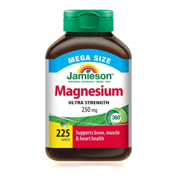 Jamieson Magnesium Caplets, 250 mg, Mega Size, Ultra-Strength, 225 Caplets