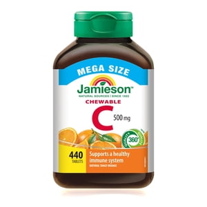 Jamieson Vitamin C Chewable Tablets, 500 mg, Mega Size, Tangy Orange Flavour, 440 ct
