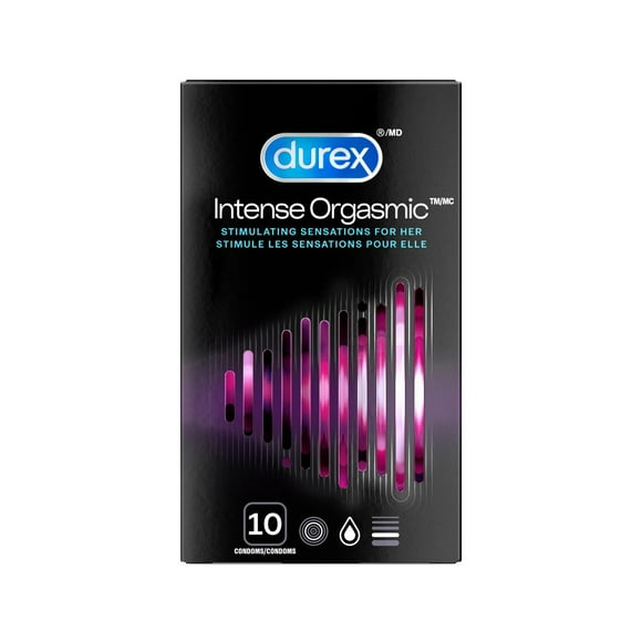 Durex® Intense Orgasmic, Ribbed & Dotted Condoms with Desirex gel for added stimulation | 10 Count, 10 condoms