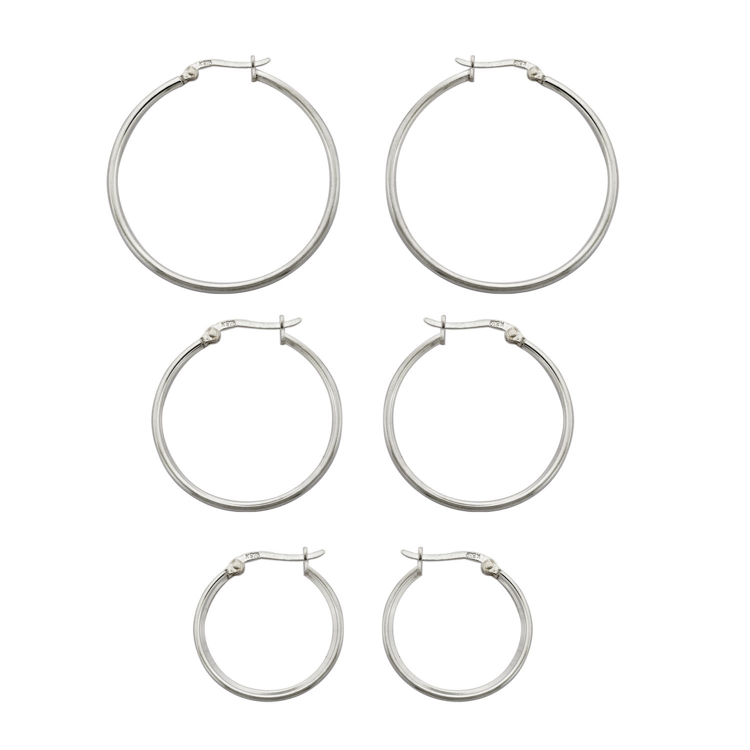 Quintessential Sterling Silver Set Of 3 20 30 40 Mm Hoop Earrings Set ...
