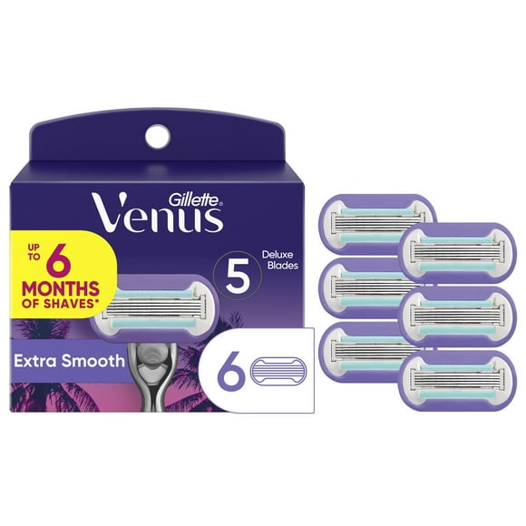 Gillette Venus Miami Midnight Extra Smooth Women's Razor Blade Refills, 6 Refills