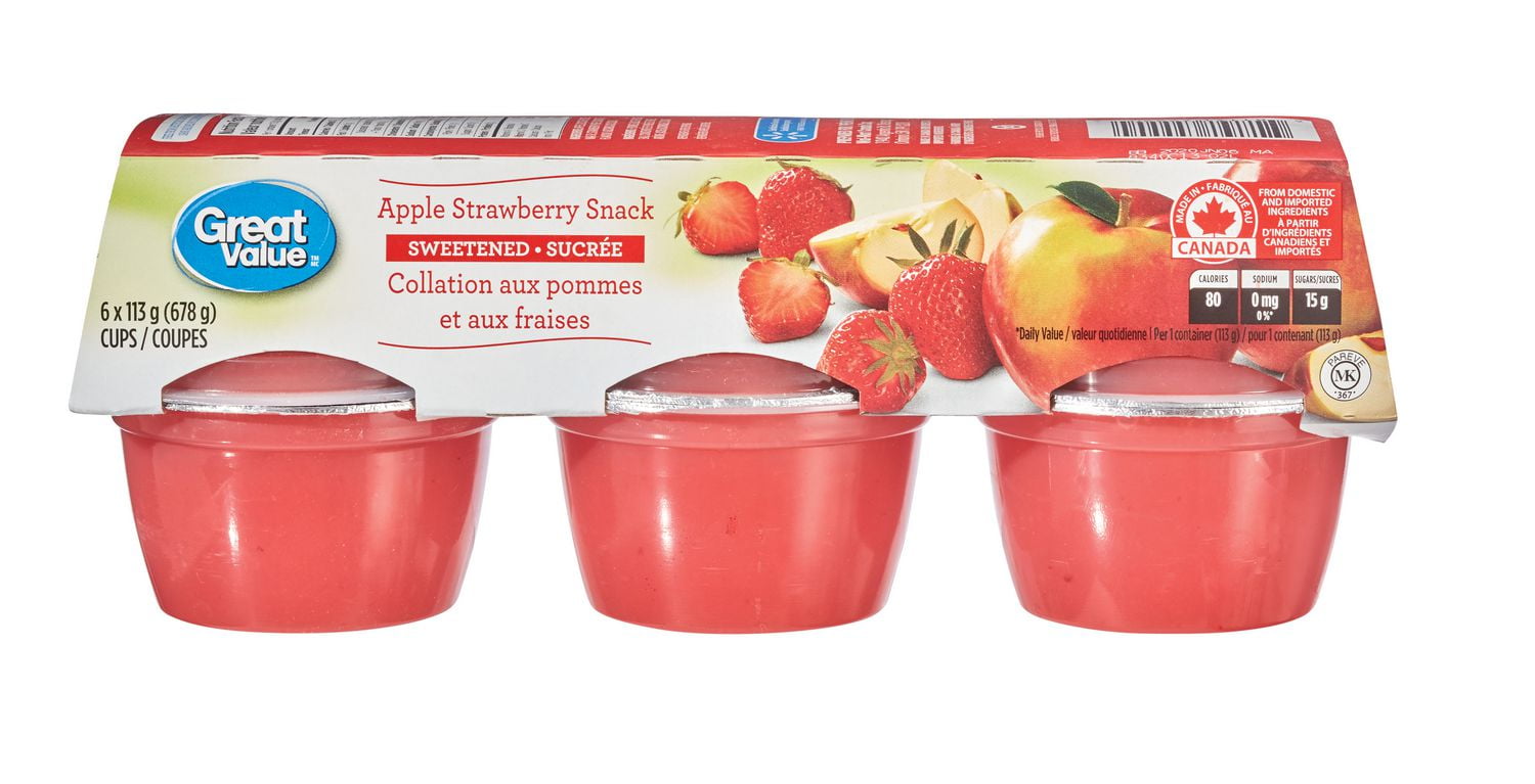 Great Value Apple Strawberry Snack Sweetened Cups Walmart Canada