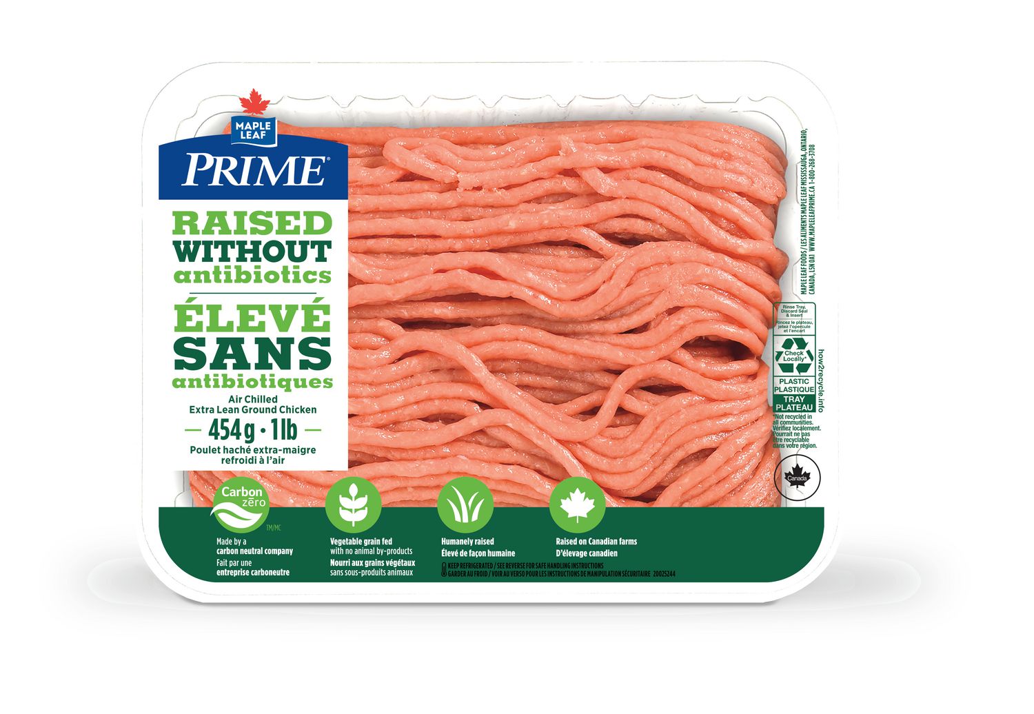 Prime Extra Lean Ground Chicken Raised Without Antibiotics, 454 g