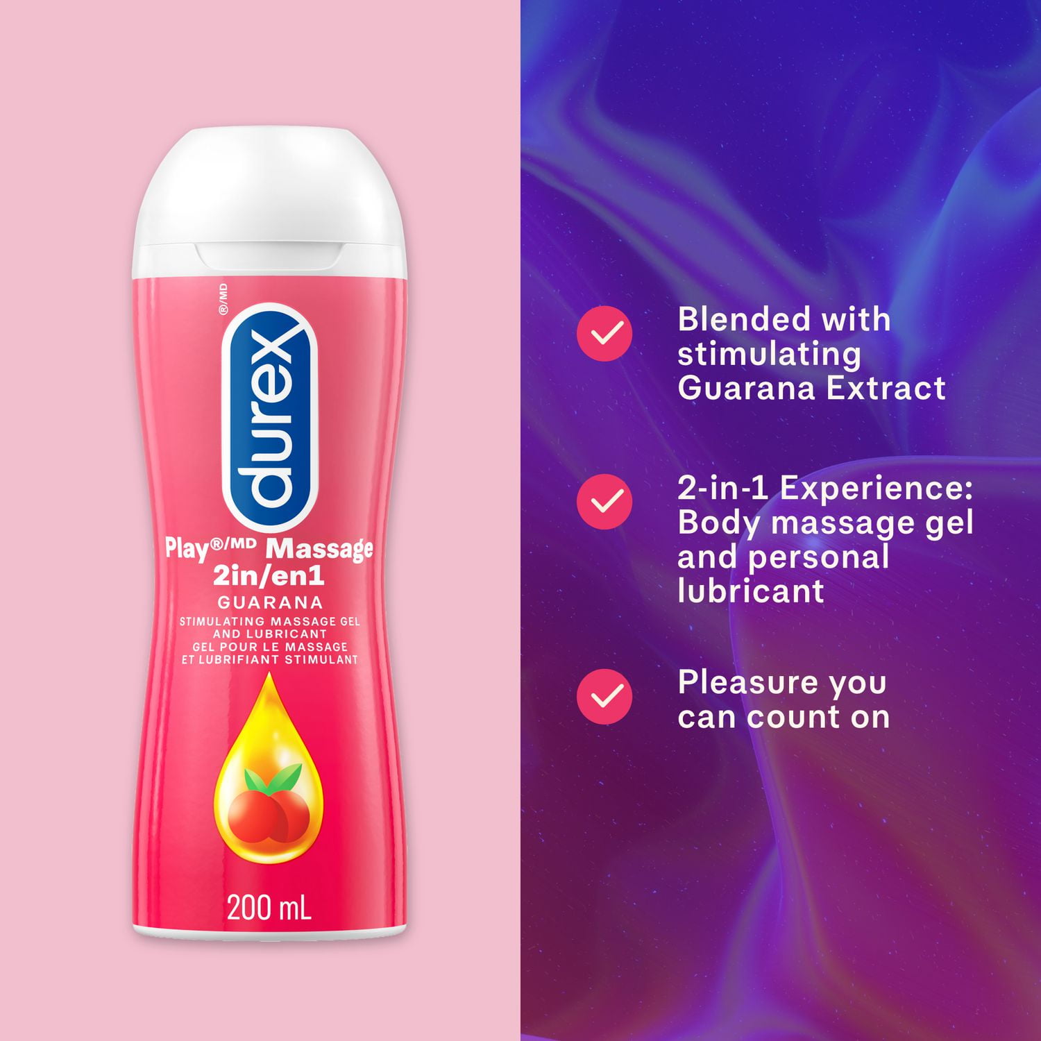 Durex® 2-in-1 Massage and Personal Lubricant Gel with Guarana, 200 mL