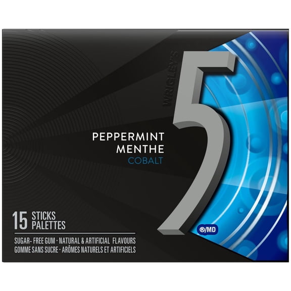 5 GUM, Peppermint-Cobalt Flavoured Sugar Free Chewing Gum, 15 Sticks, 1 Pack