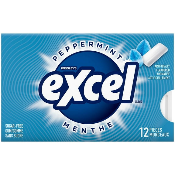 EXCEL, Peppermint Flavoured Sugar Free Chewing Gum, 12 Pieces, 1 Pack