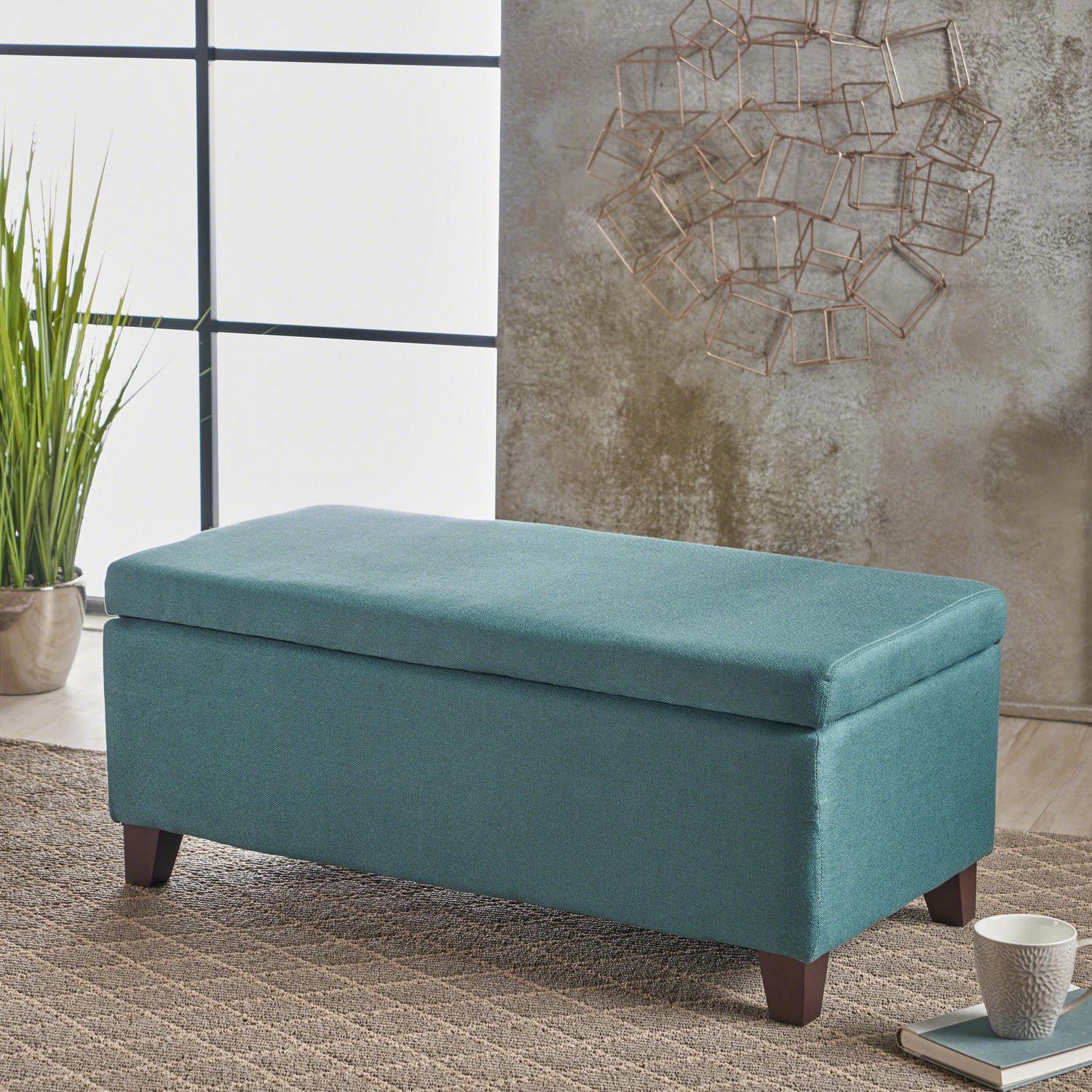 Brea Dark Teal Fabric Storage Ottoman Walmart Canada