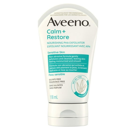 Aveeno Calm + Restore Nourishing PHA Exfoliator, Oat & Polyhydroxy Acid Face Scrub, Paraben Free, Non-Comedogeni, 118 mL