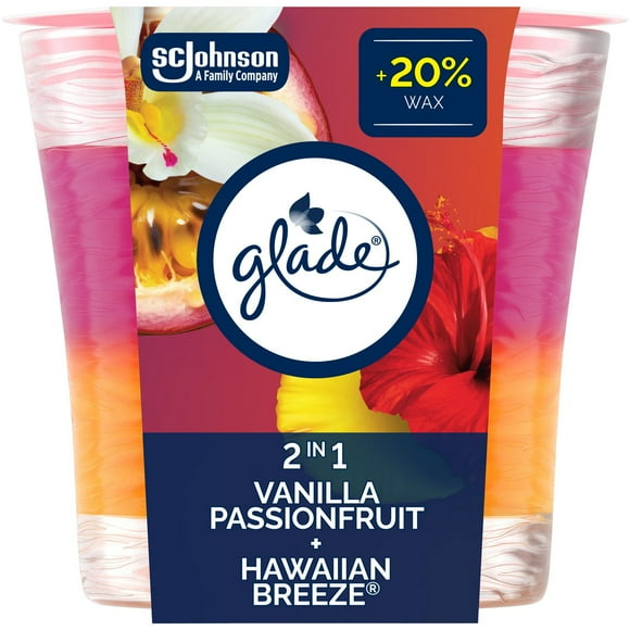 Glade® Scented Candle Air Freshener, Vanilla Passionfruit & Hawaiian Breeze, 1-Wick Candle