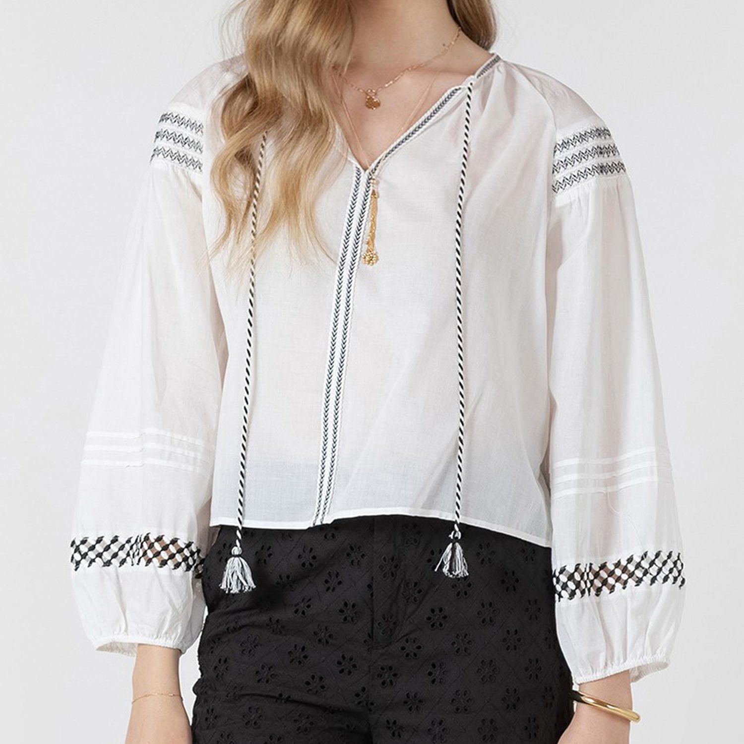 Devoted, Embroidered Detail Blouse, Sizes XS-XL