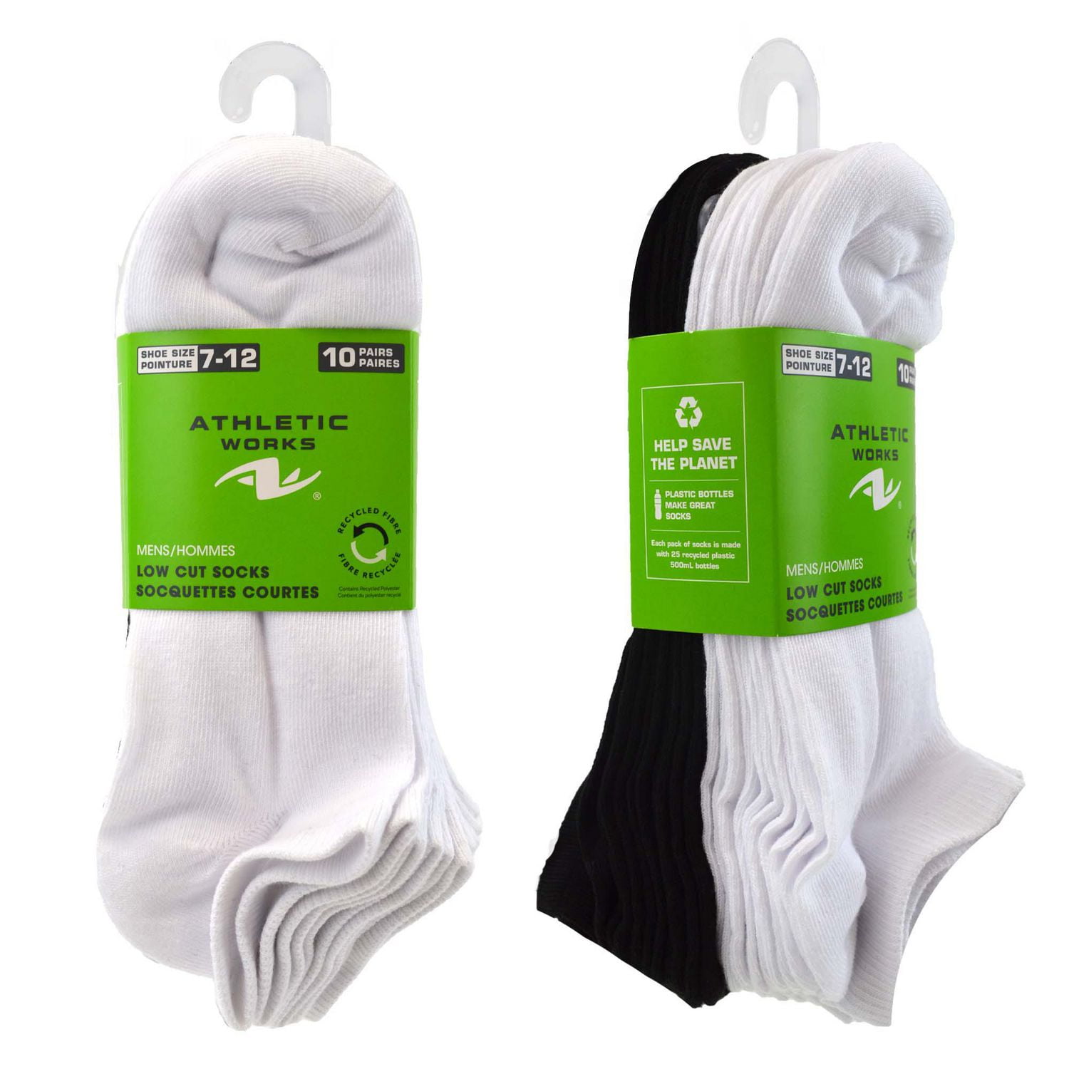 Athletic Works Girls Flat Knit Ankle Socks, 10-Pack, Sizes S (6-10.5) - L  (4-10)