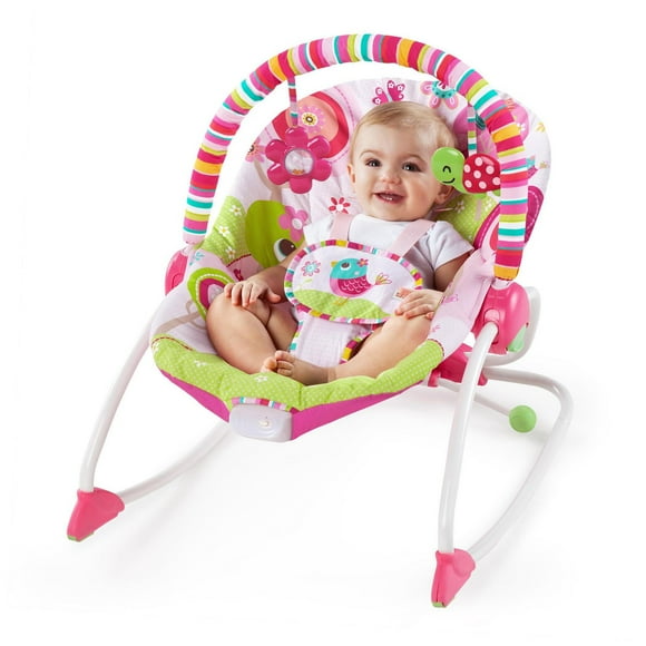 Bright Starts Raspberry Garden Rocker, Converts from bouncer to rocker