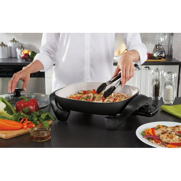 West Bend Family-Sized Electric Skillet with Diamond Shield  Scratch-Resistant, Non-Stick Coating, Gray 