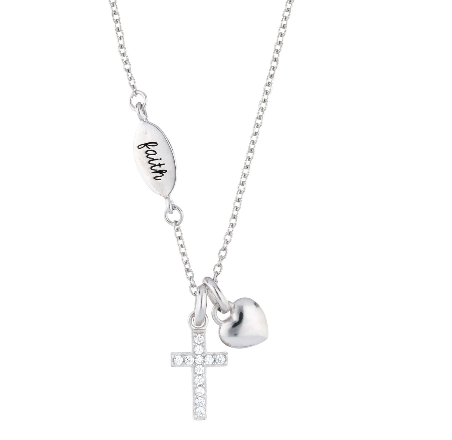 Quintessential Sterling Silver Cross & Heart Charm & Faith Necklace