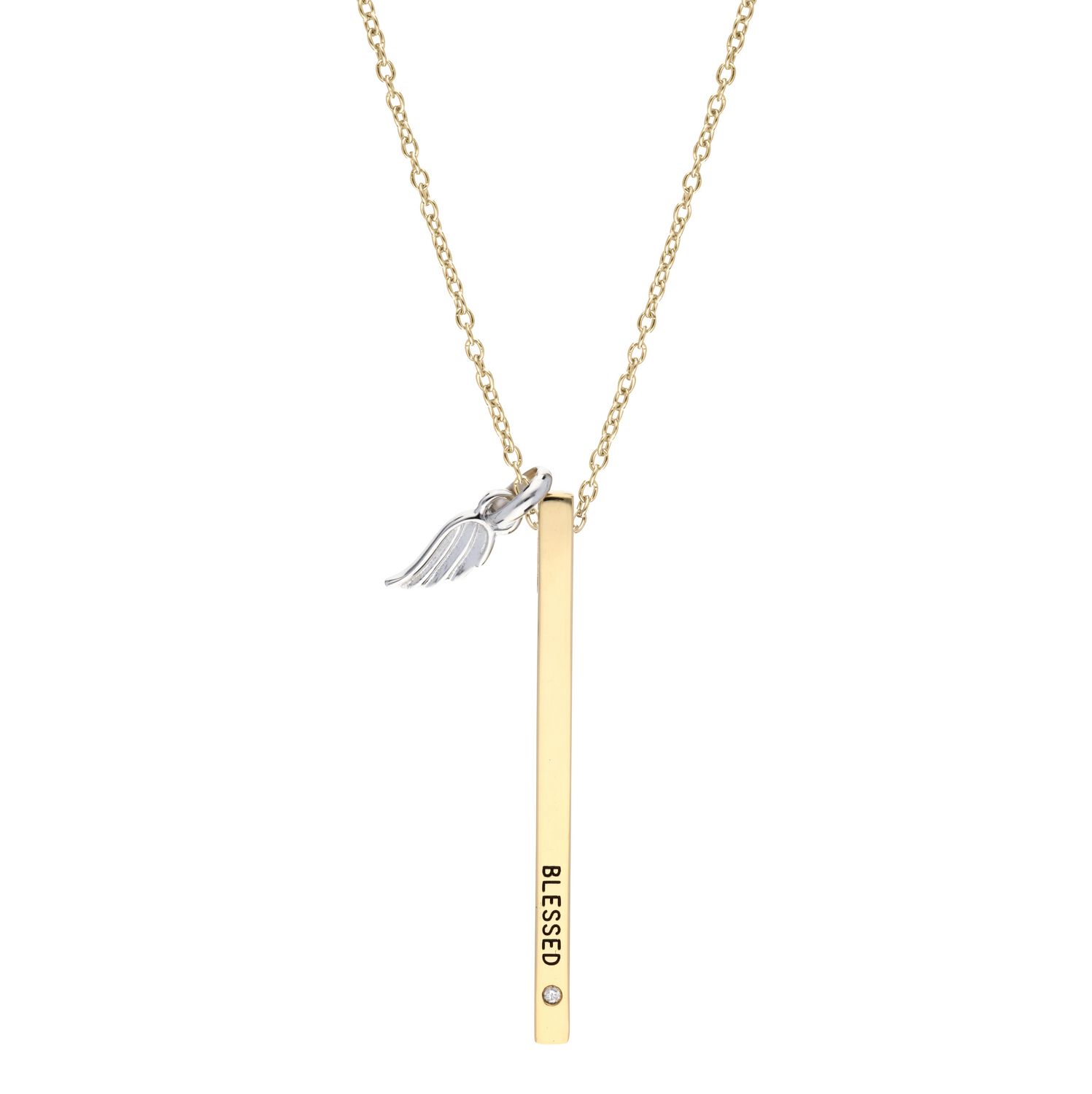 Quintessential Sterling Silver Gold Plated Heart Charm & Blessed Bar  Necklace | Walmart Canada