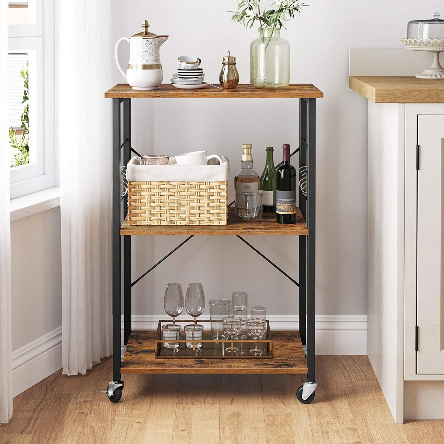 Boutique Home Versatile Kitchen Shelf Serving Trolly On Wheels