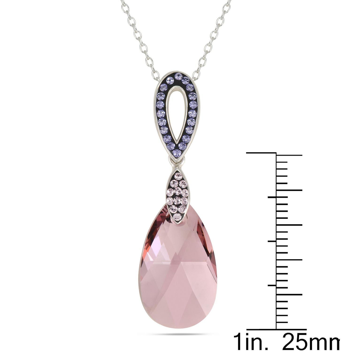 Sterling Silver and Rhodium Plated Swarovski Crystal and Amethyst Teardrop Pendant