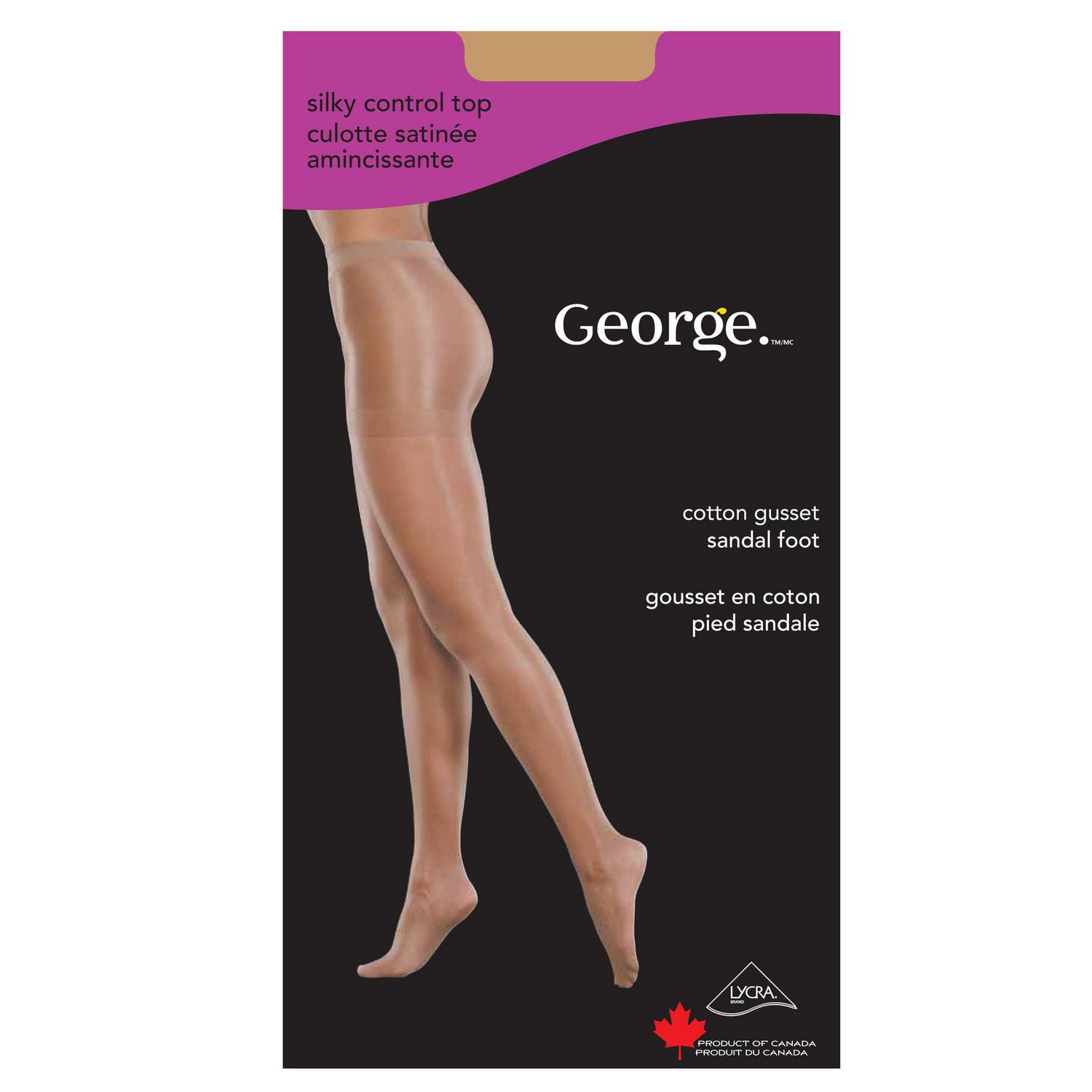 Bas-culotte avec culotte satinée amincissante et pied sandale George pour femmes Tailles B-D