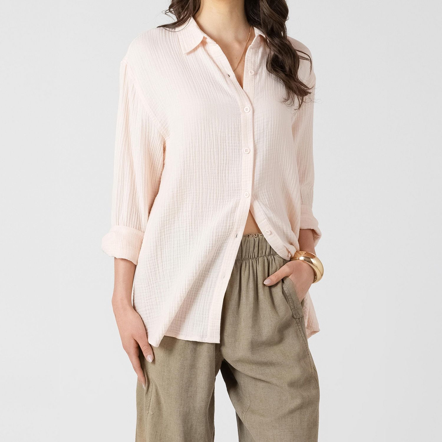 Devoted, Textured Button Front Blouse, Sizes XS-XL