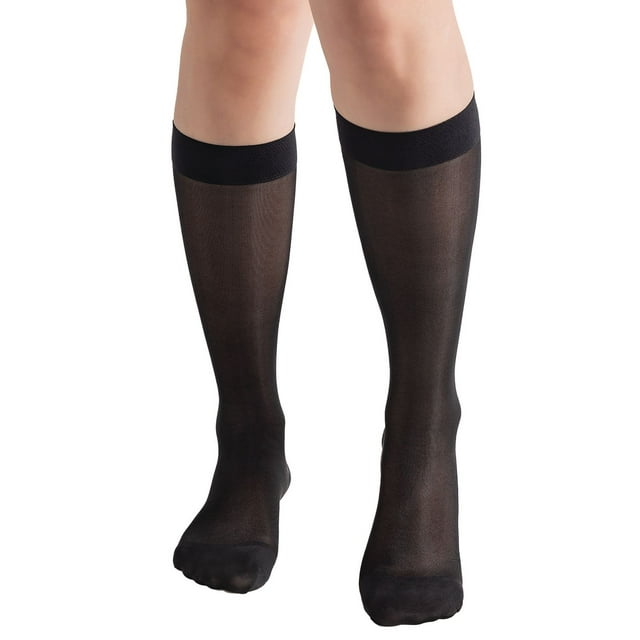 BIOS Living Compression Sheer Hosiery, Knee Length in Black, Size Medium, Moderate Compression (15-20mmHg)
