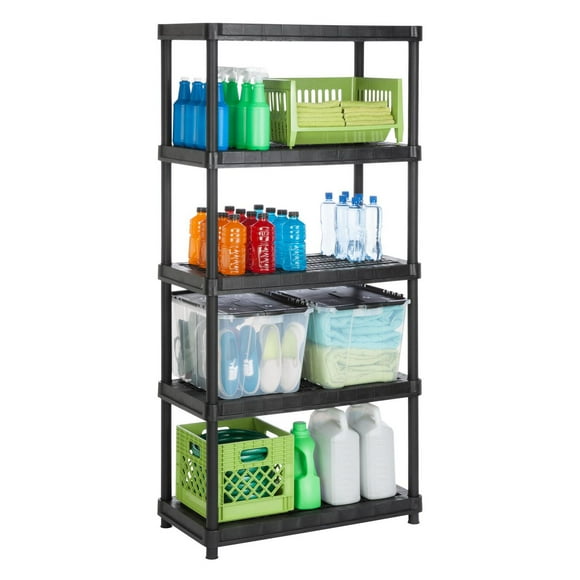 Ramtuff Système D'étagères En Plastique À 5 Niveaux De Rangement 18'' x 36'' x 73'' Étagère en résine naturelle à 5 niveaux de rangement