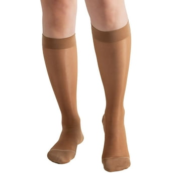 BIOS Living Compression Sheer Hosiery, Knee Length in Beige, Size Large, Moderate Compression (15-20mmHg)