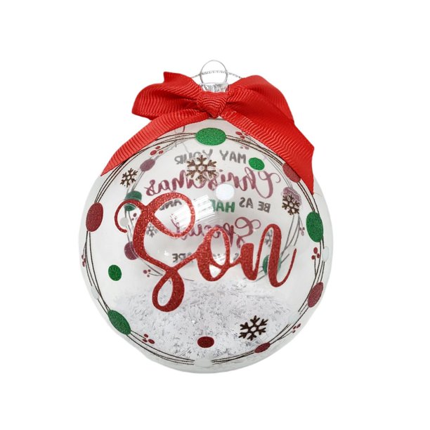 Holiday Time "Son" Transparent Snow Filled Collectible Glass Ball