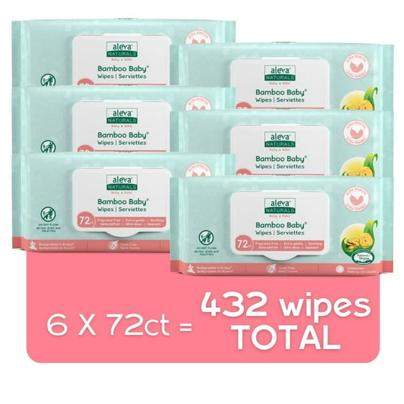 Aleva Naturals Bamboo Baby Sensitive Wipes Economy Pack - 432ct (72ct x 6)