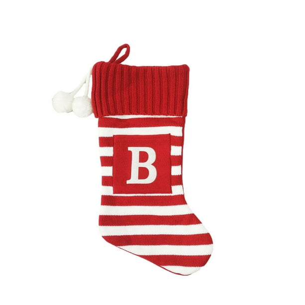 Temps de vacances 19 pouces Tricot Monogramme Bas avec lettre « B », Rayé  rouge / blanc 