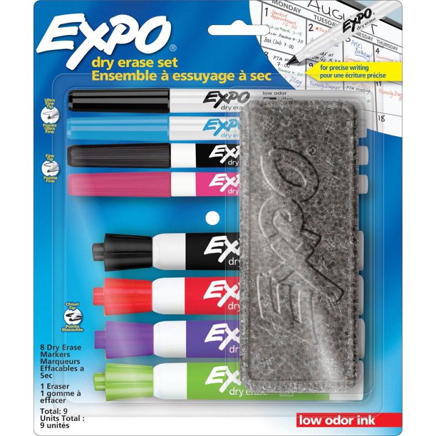 Expo Dry Eraser Markers, Mix Tip Pack, Assorted Colors, 8PK, Expo