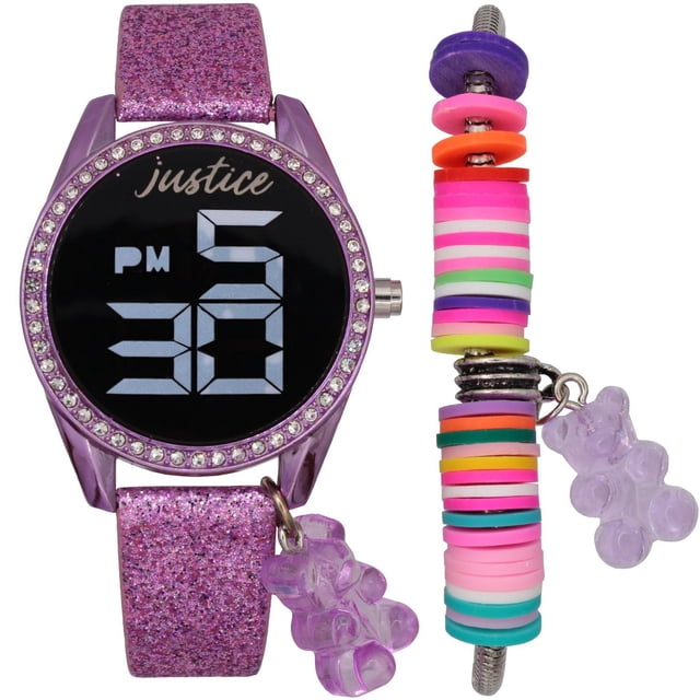 Justice Pink sparkle strap Led Watch With Bracelet Set