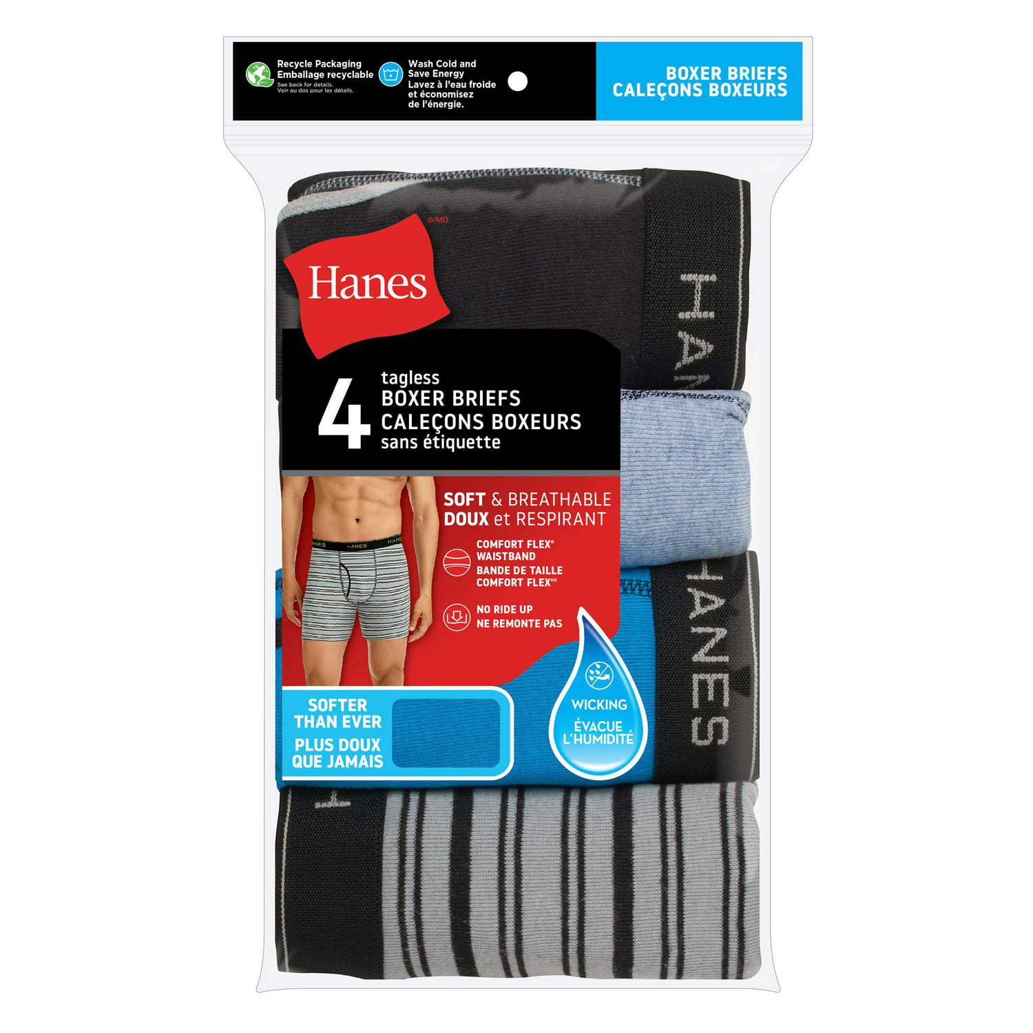 Hanes Men's Ringer Boxer Brief, 4 Pack - Assorted